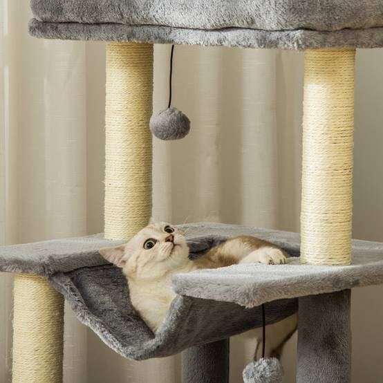 Arbre à chat Peluche douce Pour chats d'intérieur Repos et jeu 90cm Gris - ComfortXL Outdoor Living - Image 10