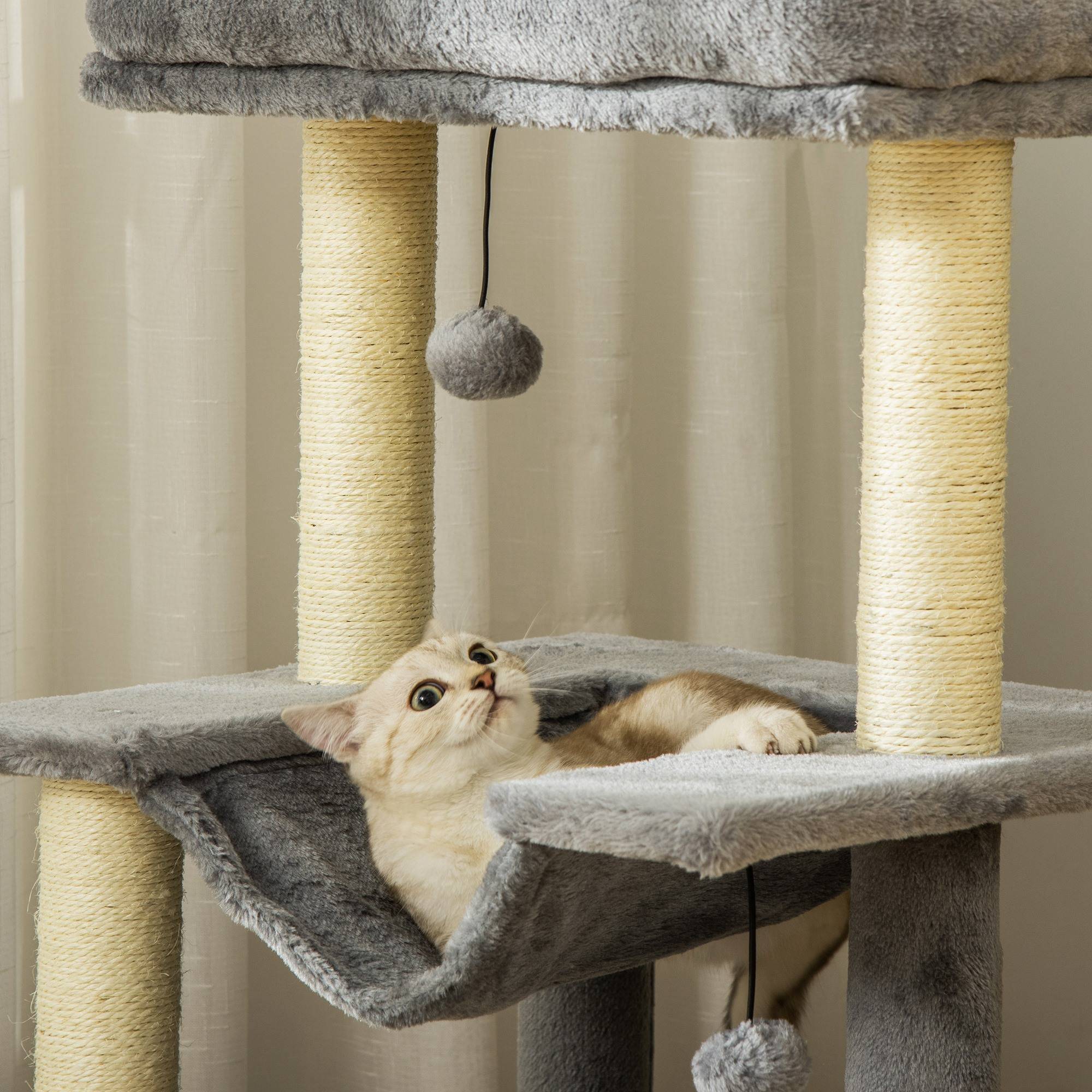Arbre à chat Peluche douce Pour chats d'intérieur Repos et jeu 90cm Gris - ComfortXL Outdoor Living - Image 10