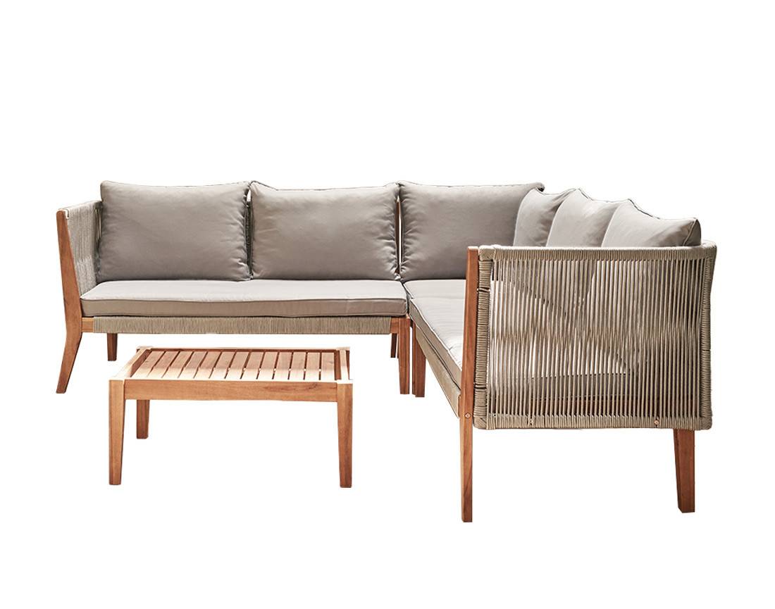 Best Mobilier - Papua - salon bas de jardin 5 places - bois, corde et coussins gris - Best Mobilier - Imagen 1
