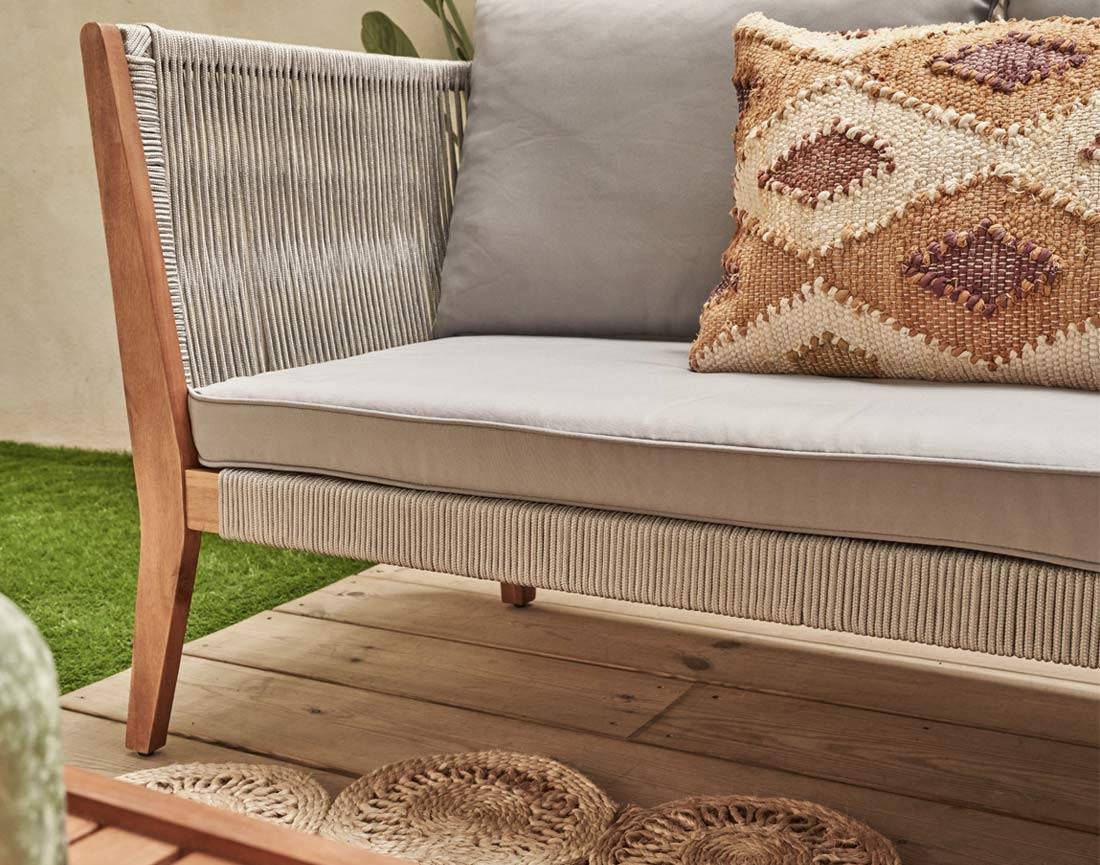 Best Mobilier - Papua - salon bas de jardin 5 places - bois, corde et coussins gris - Best Mobilier - Imagen 6