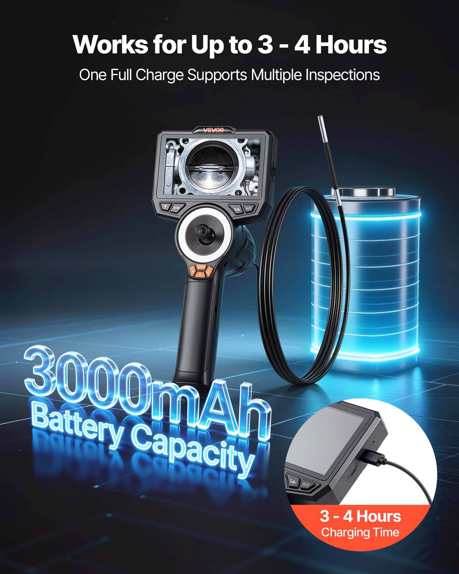 VEVOR Caméra Endoscopique Endoscope 360° 4 Voies Sonde 3,9 mm IPS HD 4 ...