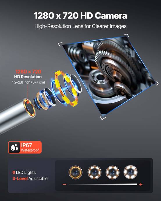 Timestap Camera VEVOR Caméra Endoscopique Endoscope 360° 4 Voies Sonde 3,9 mm IPS HD 4 ...
