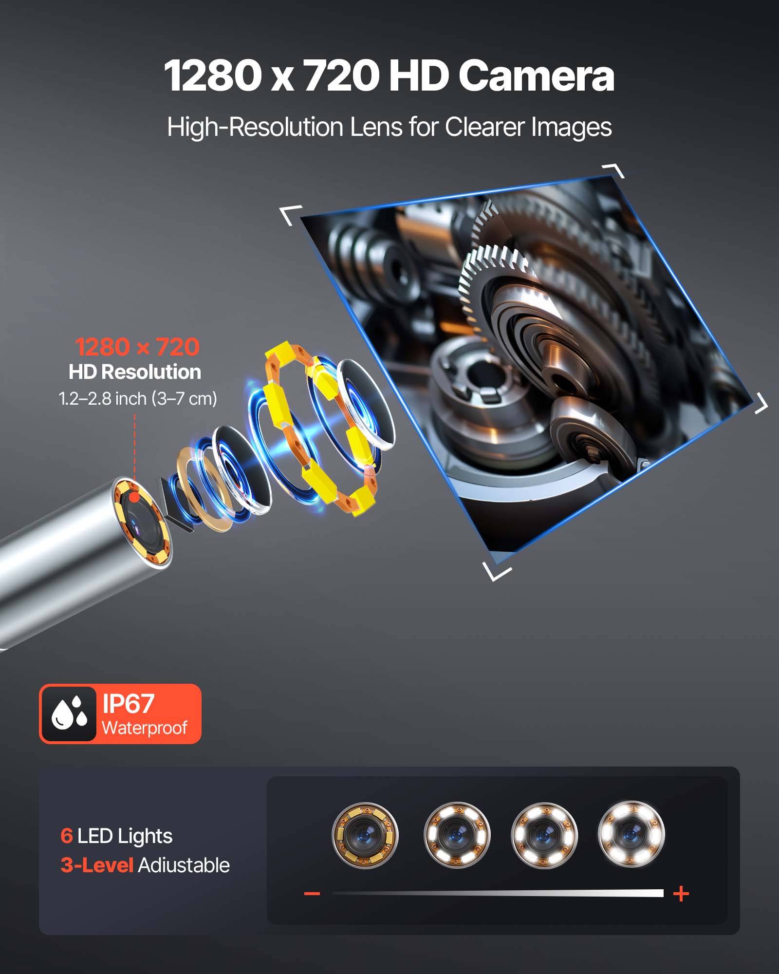 VEVOR Caméra Endoscopique Endoscope 360° 4 Voies Sonde 3,9 mm IPS HD 4 ...