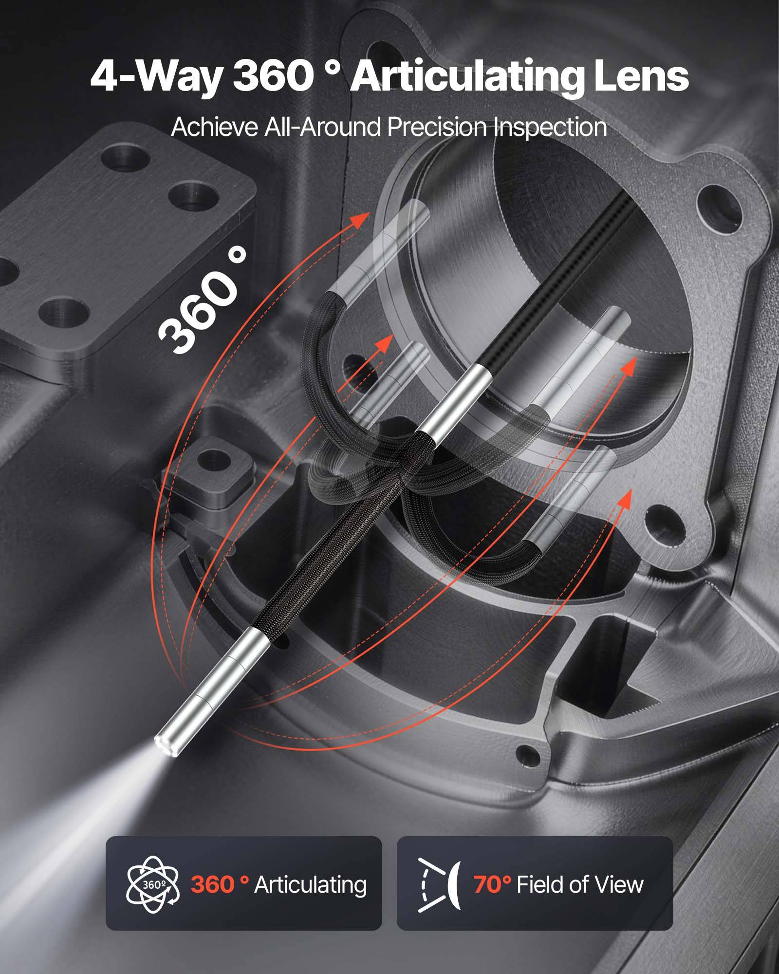 VEVOR Caméra Endoscopique Endoscope 360° 4 Voies Sonde 3,9 mm IPS HD 4 ...