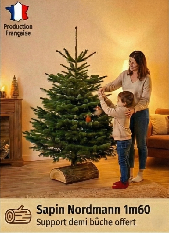 Sapin de Noël Nordmann naturel 140-160 cm avec support bûche - Imagen 2