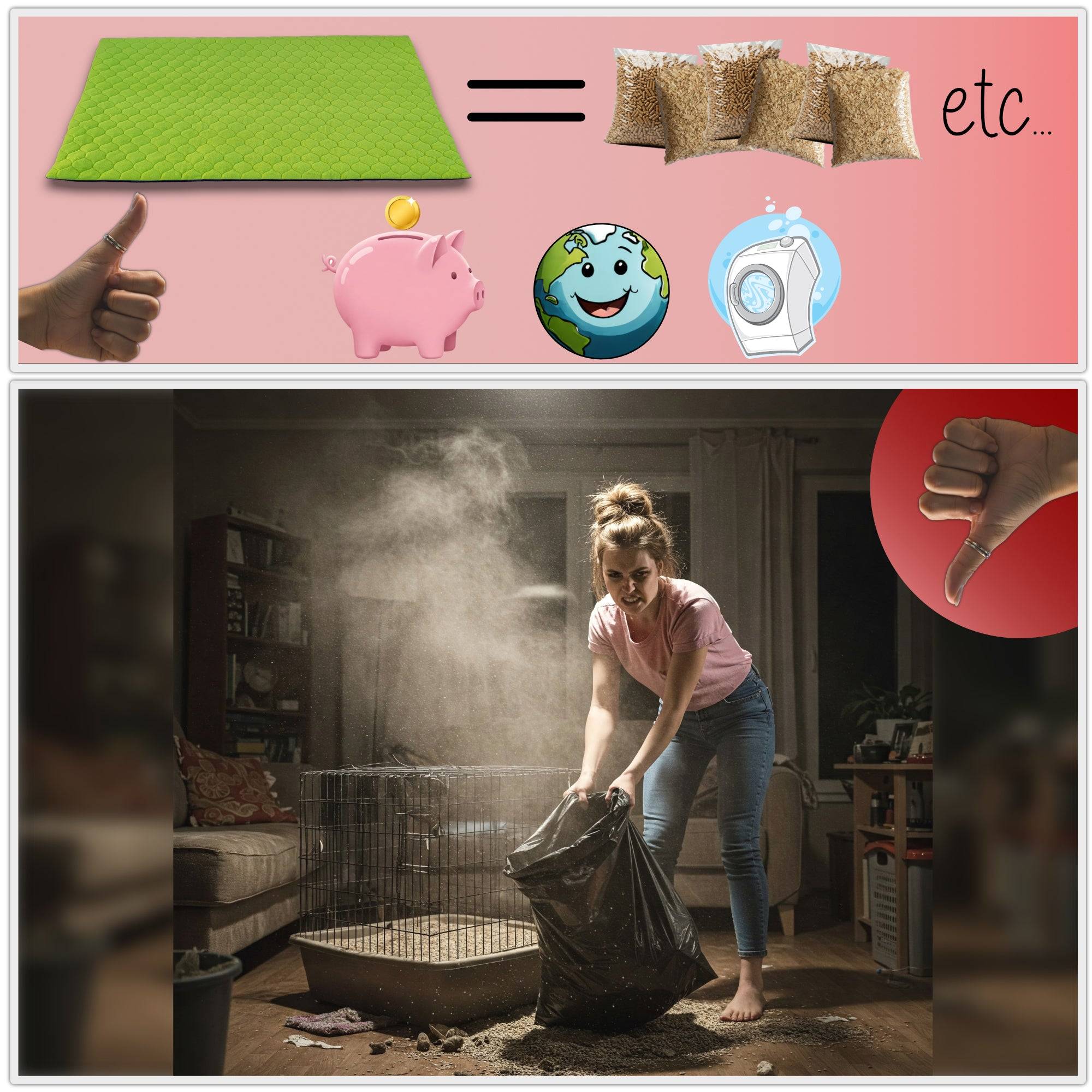 Lot de 2 - Tapis qui remplace la Litière pour Cochon d'Inde et Lapin  - Absorbant, Imperméable, Passe en Machine 60 x 50 cm - Neo Solvo - Image 4