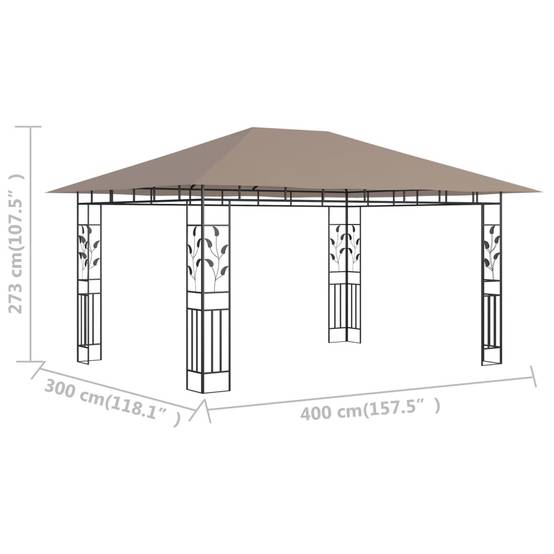 Pergola Jardin - Tonnelle de jardin - Belvédère avec moustiquaire 4x3x2,73 m Taupe 180 g/m² MI72 - Image 6