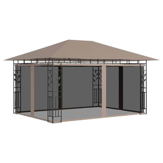 Pergola Jardin - Tonnelle de jardin - Belvédère avec moustiquaire 4x3x2,73 m Taupe 180 g/m² MI72 - Image 2