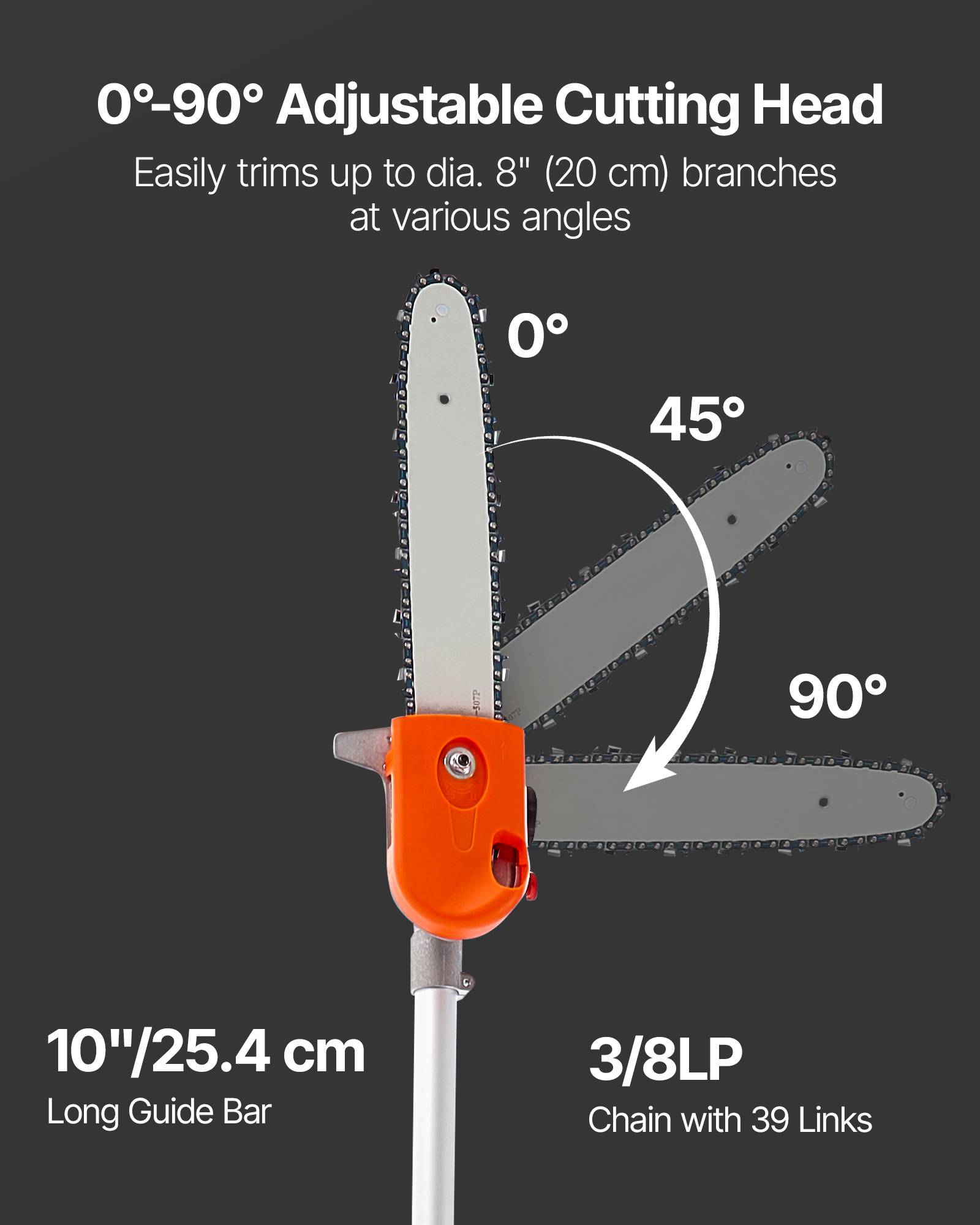 Vevor - VEVOR Élagueuse Thermique sur Perche 2 Temps 43 cc Rotative Guide-chaîne 25,4 cm - Image 4