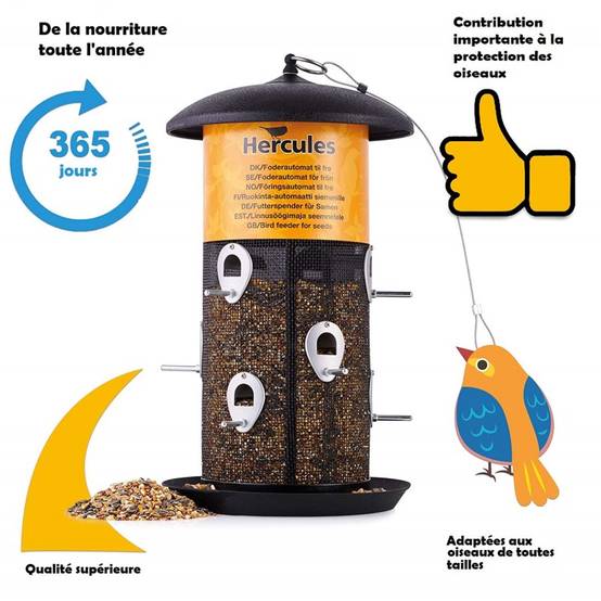 Mangeoire Oiseaux Extérieur 35cm - Distributeur Graines Suspendu Imperméable Pour Oiseaux Sauvages