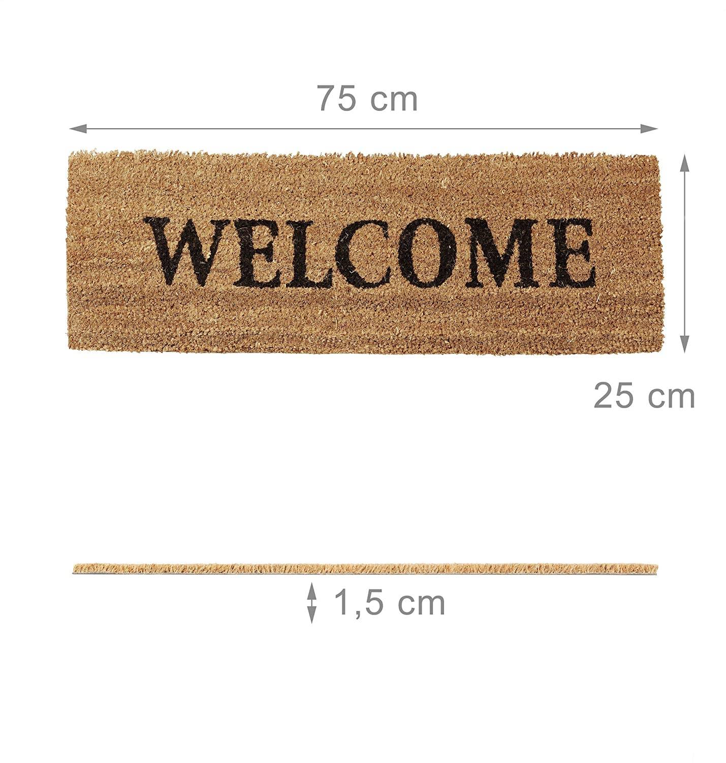 Helloshop26 - Paillasson long fibre de coco tapis de sol dessous caoutchouc antidérapant porte entrée jardin terrasse garage welcome 75 x 25 cm marron - Imagen 2