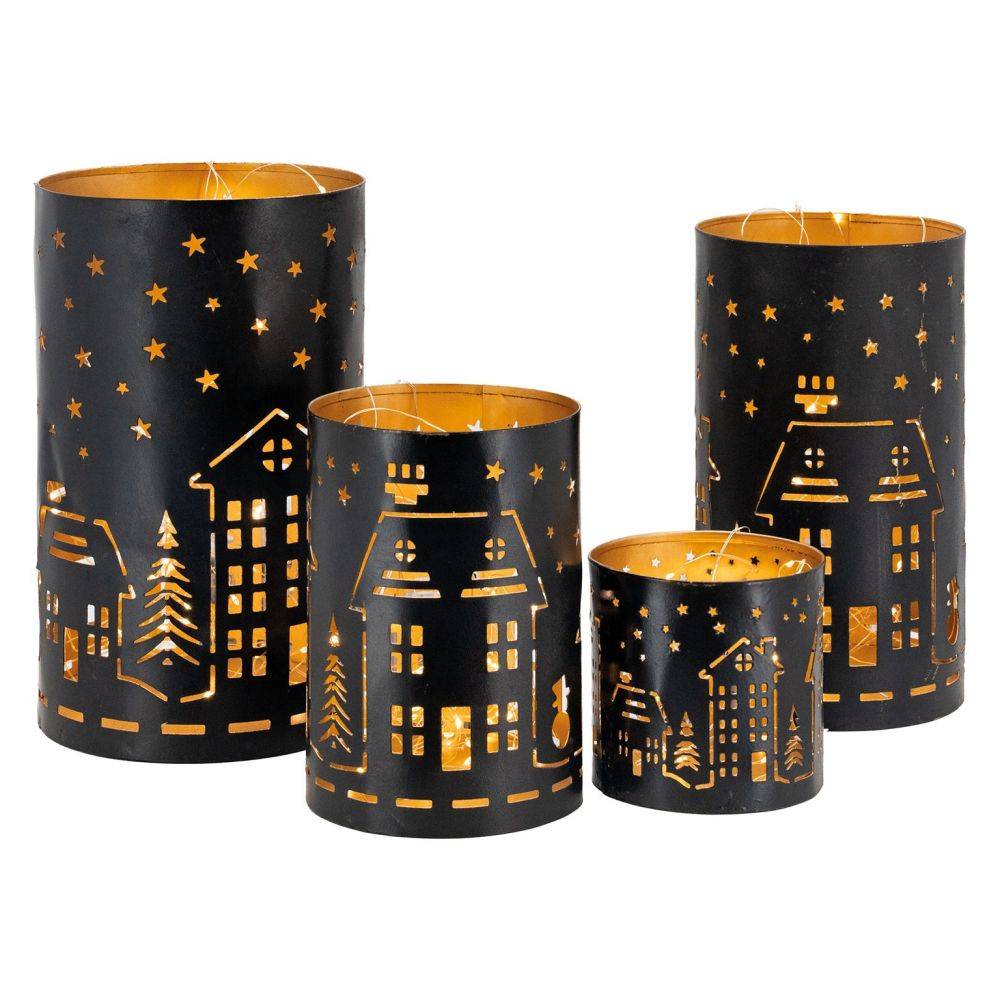 Aubry Gaspard - Photophores en métal noir et doré Maison (lot de 4) - Imagen 4