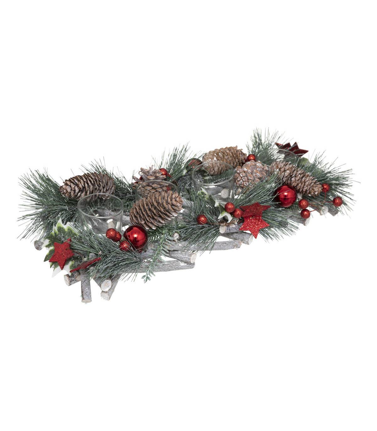 Bougeoir Centre de table 4 Photophores en verre avec déco de Noël