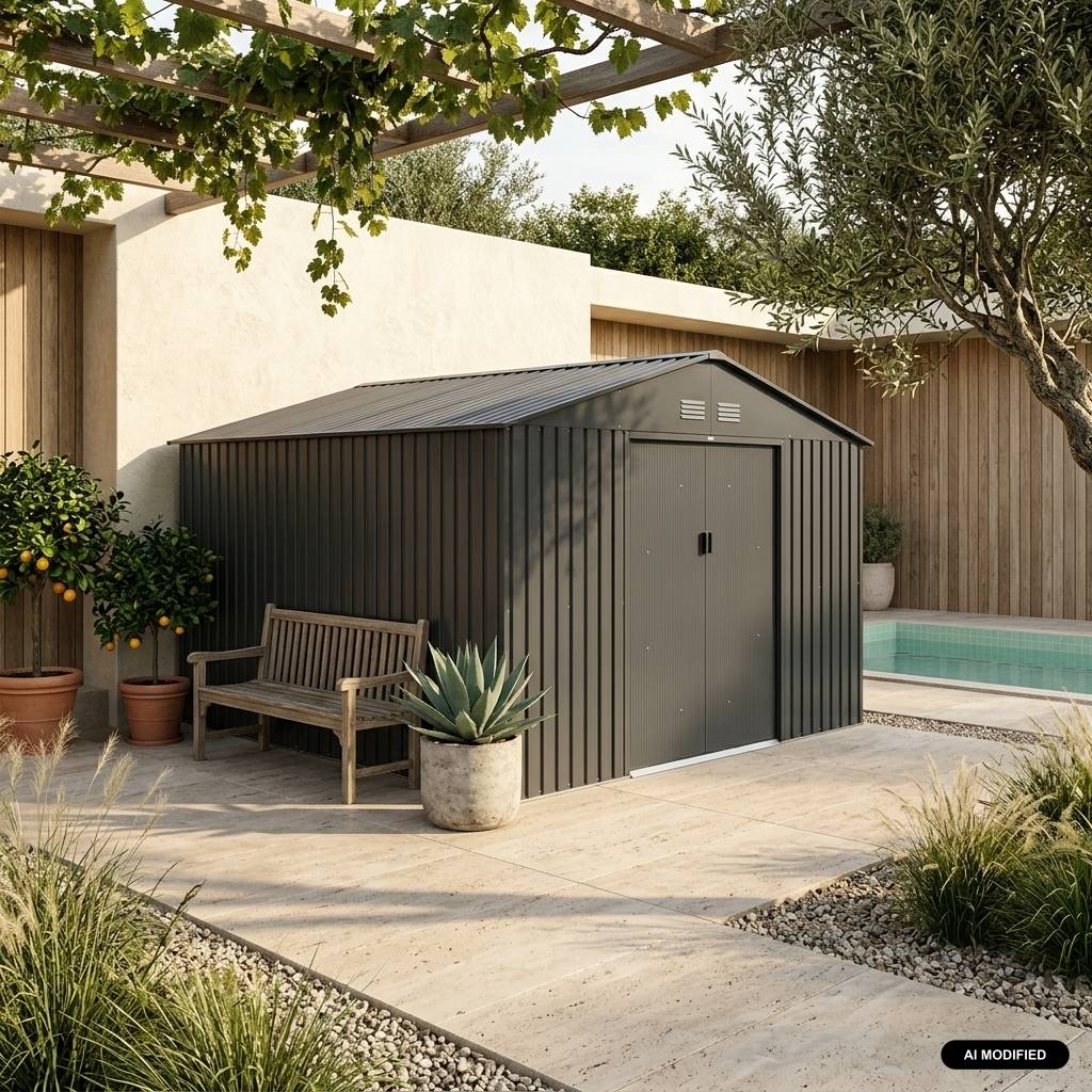 sweeek - Abri de jardin en métal - Slack - 12.99 m² anthracite - Deux portes coulissantes. kit de fixation sol inclus. L 341 x 386 x 211cm | sweeek - Image 1