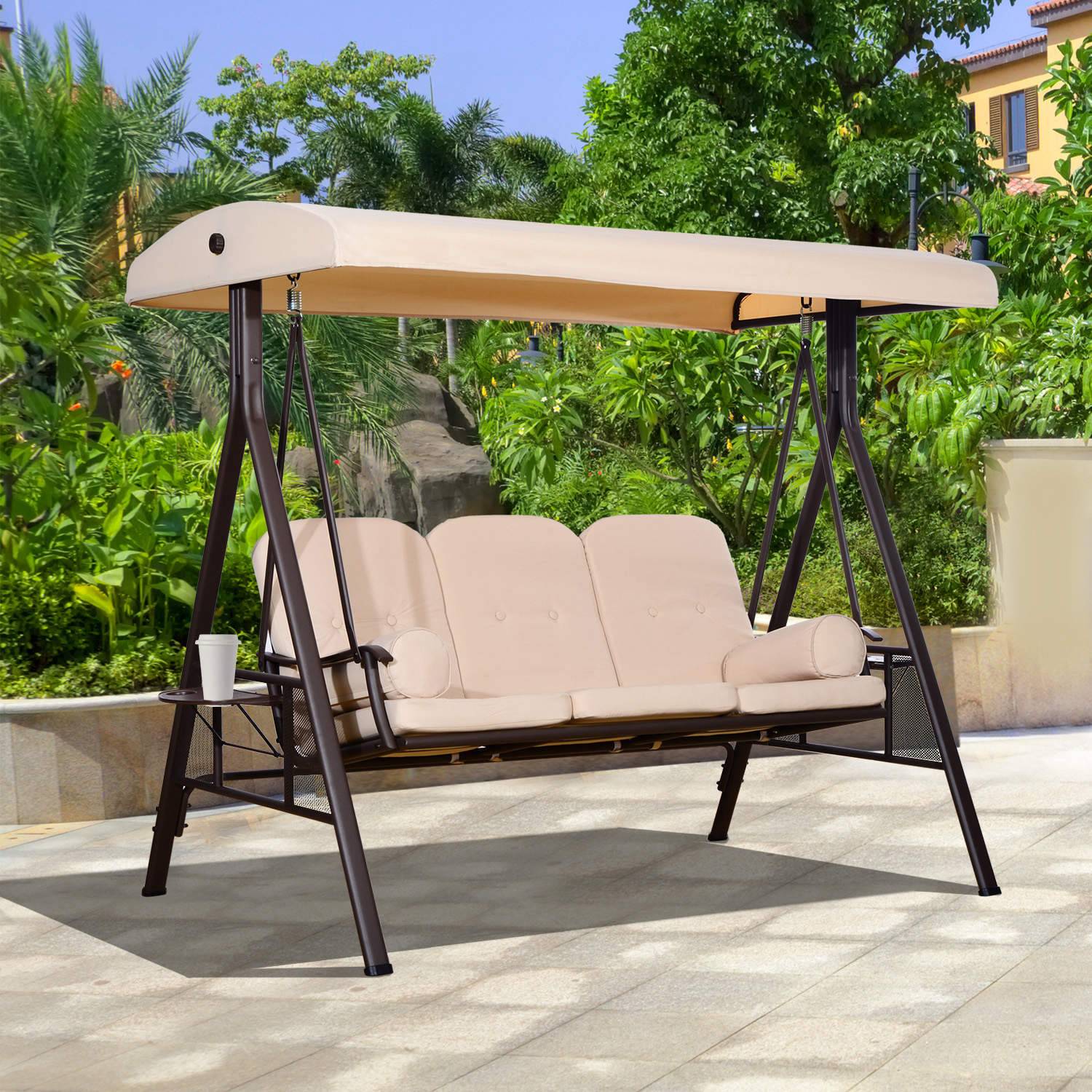 Balancelle 3 places métal patio toit inclinable grand confort 208x172cm noir - ComfortXL Outdoor Living - Image 4