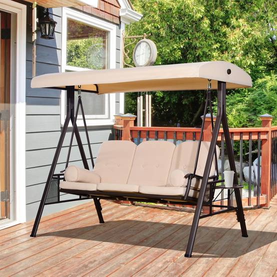 Balancelle 3 places métal patio toit inclinable grand confort 208x172cm noir - ComfortXL Outdoor Living - Image 3