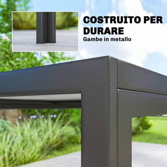 Table de jardin rectangulaire acier patio effet bois 4-6 places gris - ComfortXL Outdoor Living - Image 8