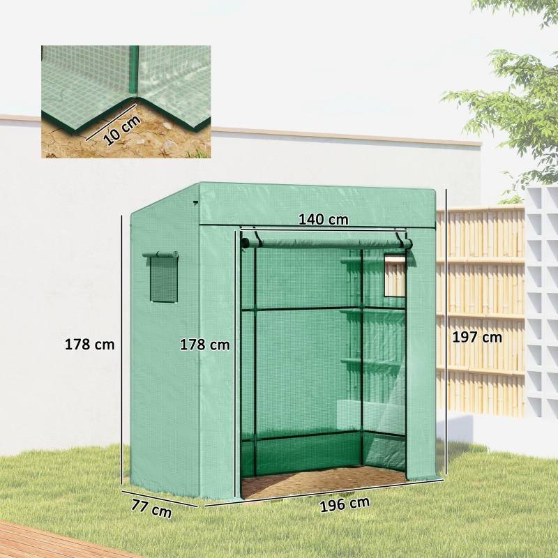 Serre à tomates PE pour jardin porte enroulable toit incliné 196x77x197cm Vert - ComfortXL Outdoor Living - Image 3