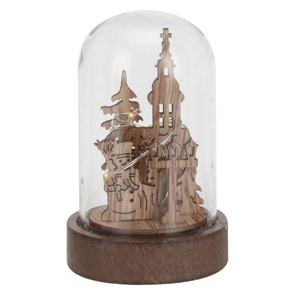 Sans Marque - Décoration lumineuse en bois sous cloche - Imagen 1