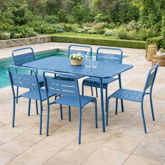 Ensemble table de jardin 120 cm et 4 chaises bleu BERGAME - Image 5
