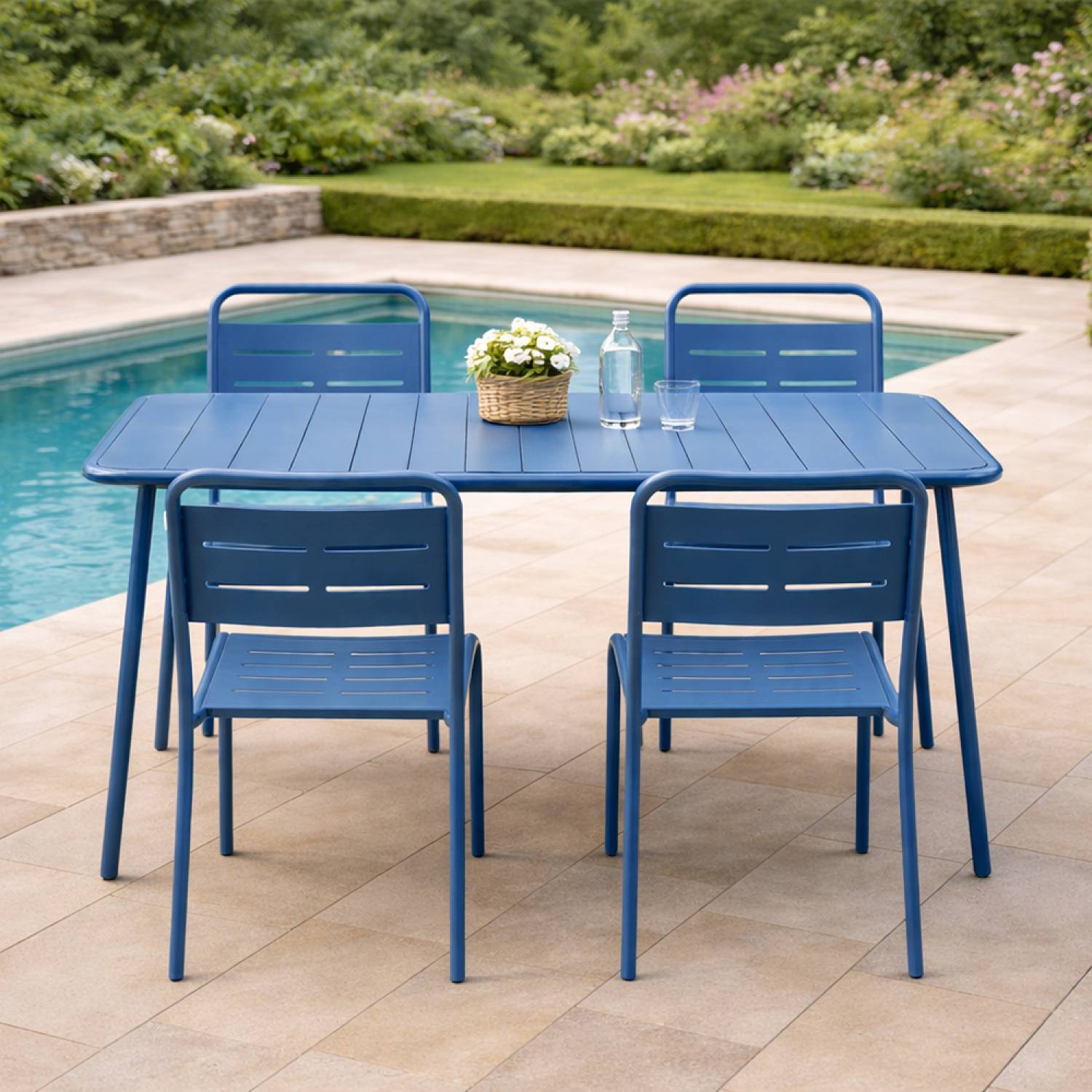 Ensemble table de jardin 120 cm et 4 chaises bleu BERGAME - Image 6