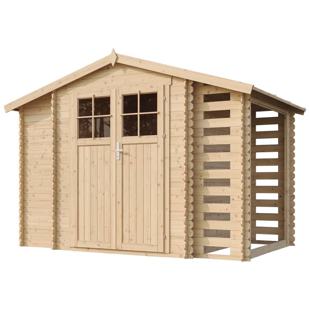 Timbela - Abri de jardin en bois et range bûches extérieur I206xL328xH218 cm / 3,53+0,97+0,97 m² - 19 mm d’épaisseur - Timbela M389F - Image 4