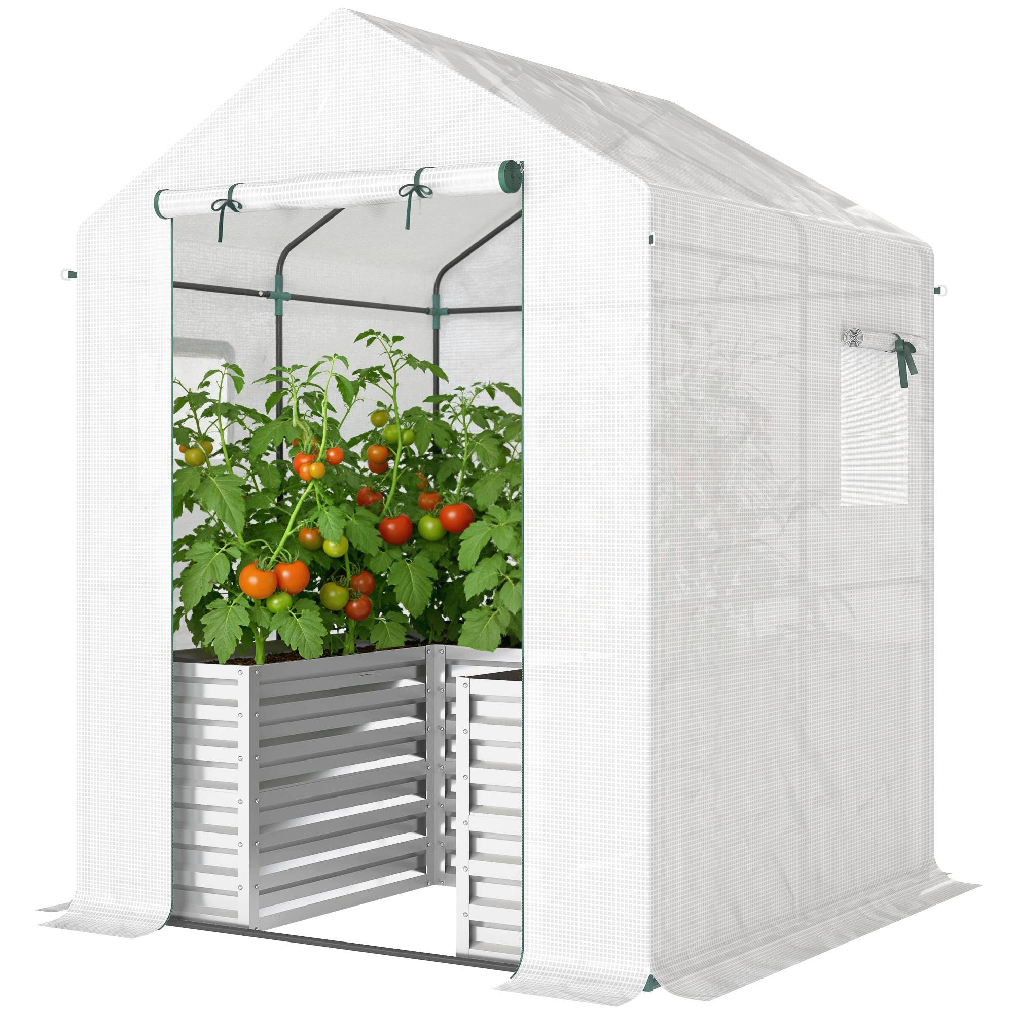 Serre à tomates acier et PE pour potager avec carré potager intégré 141x141x190cm blanc - ComfortXL Outdoor Living - Image 2