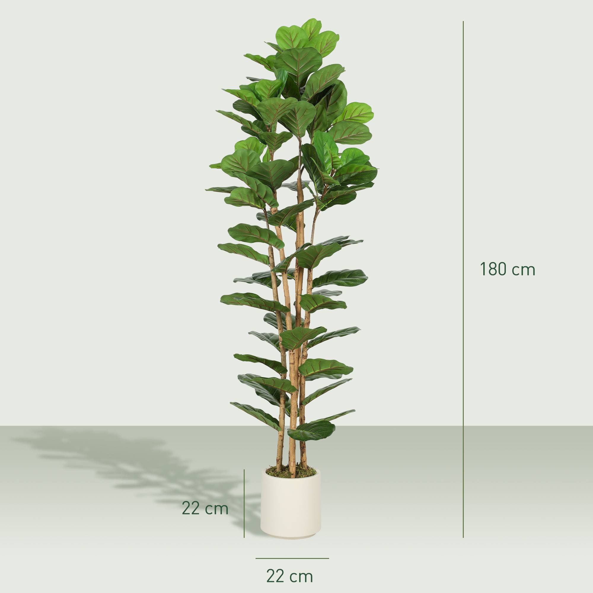 Faux figuier lyre artificiel, 91 feuilles, tronc bois massif, pot, 55x55x180 cm, vert - Image 5