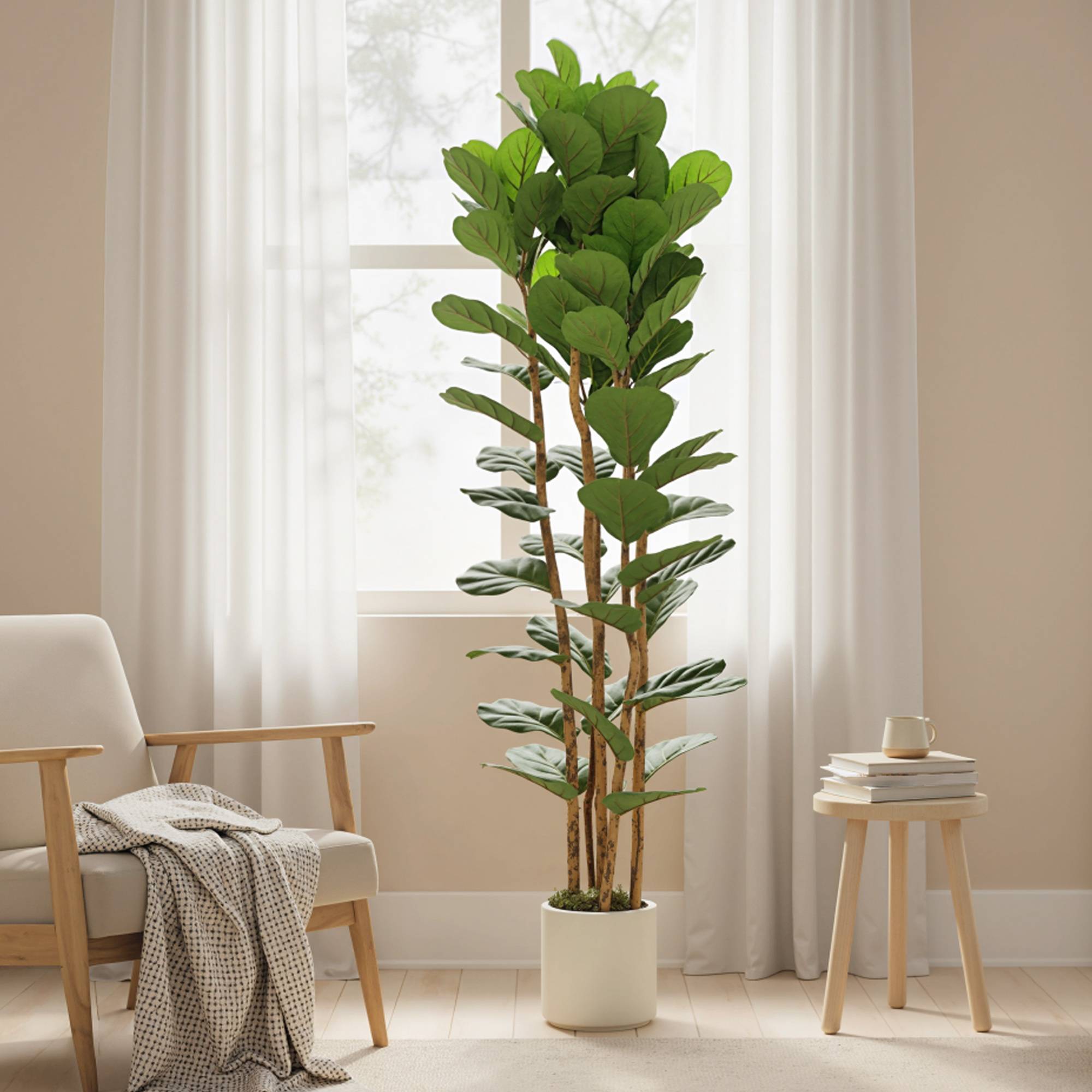 Faux figuier lyre artificiel, 91 feuilles, tronc bois massif, pot, 55x55x180 cm, vert - Image 10