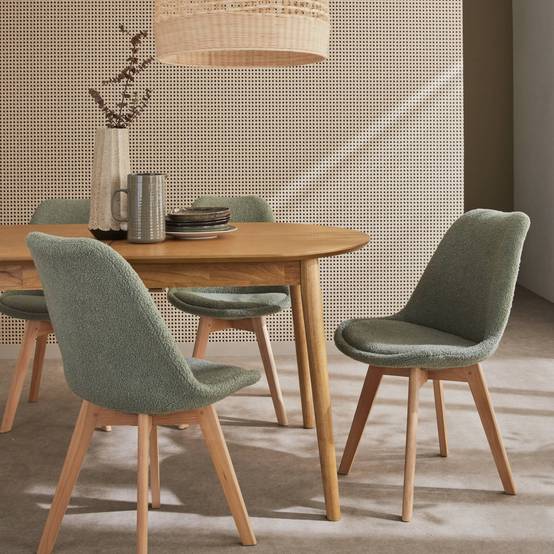Lot de 4 chaises scandinaves NILS revêtement bouclette vert céladon. pieds bois de hêtre. chaise 1 place | sweeek - Image 3