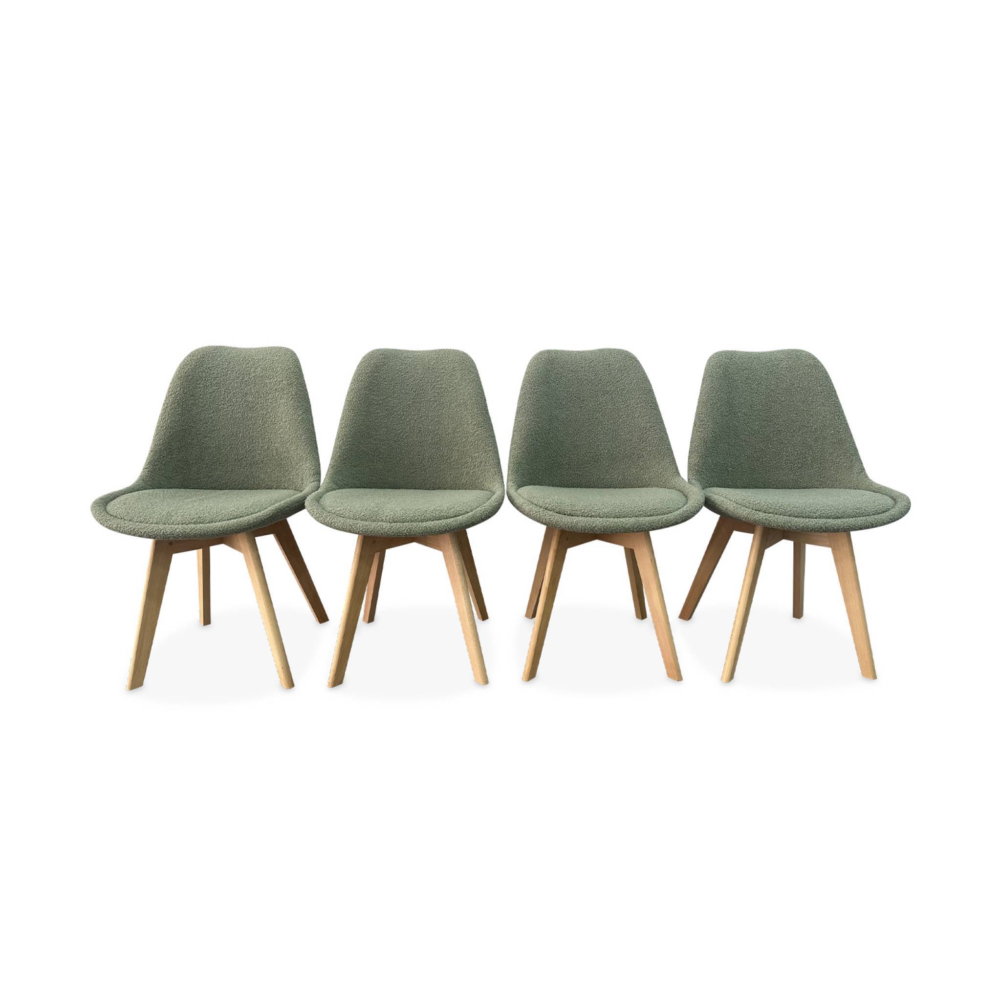 Lot de 4 chaises scandinaves NILS revêtement bouclette vert céladon. pieds bois de hêtre. chaise 1 place | sweeek - Image 2