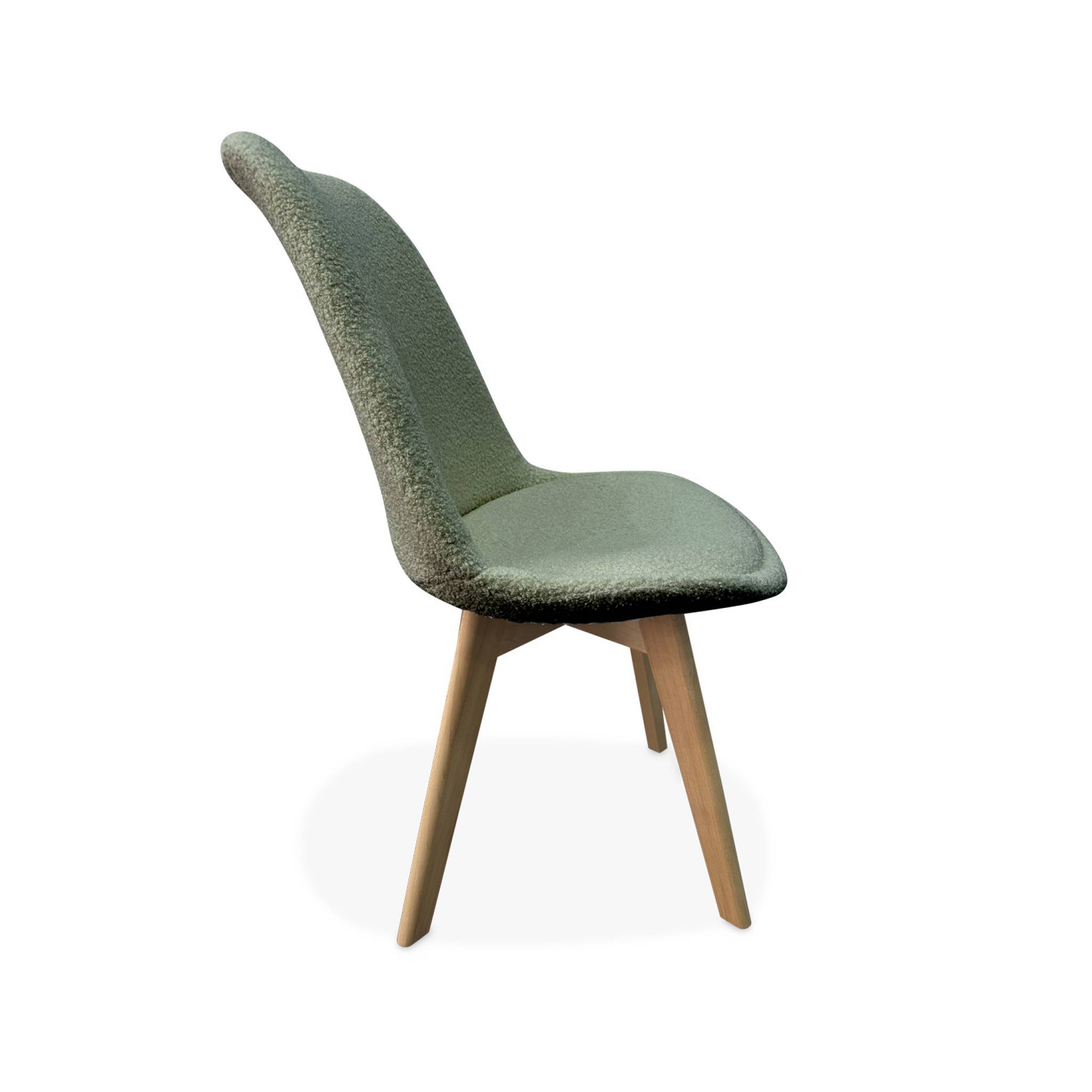 Lot de 4 chaises scandinaves NILS revêtement bouclette vert céladon. pieds bois de hêtre. chaise 1 place  | sweeek - Image 7