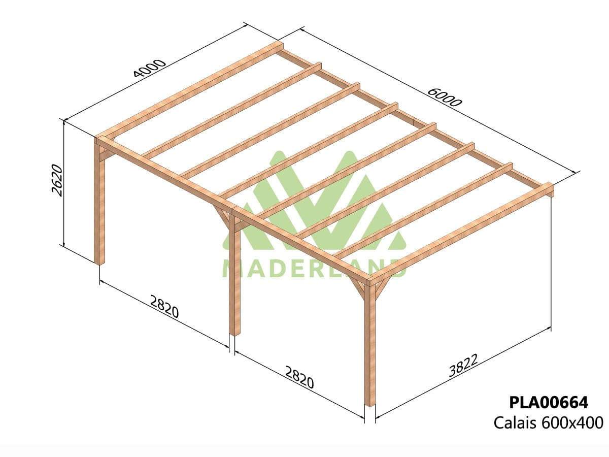 Resol - Pergola adossée en lamellé-collée Calais 600 x 400 cm + 3 supports poteaux - Mardeland - Image 2