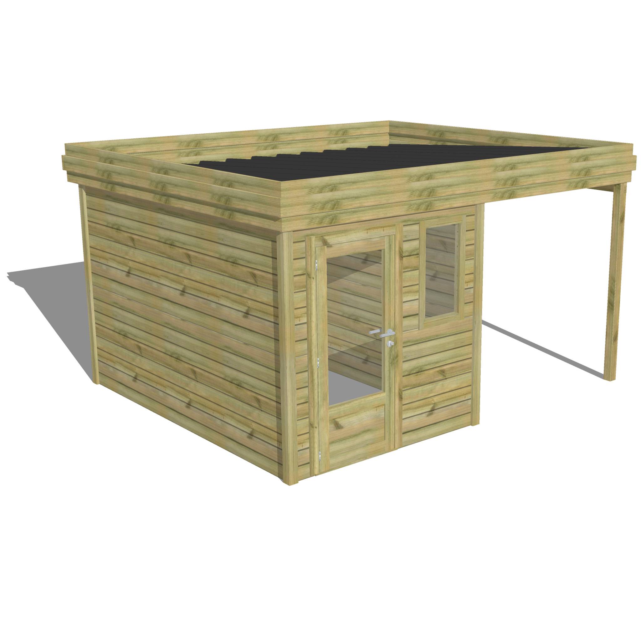 ABRI DE JARDIN bois  autoclave 27mm - 4,14x3,44m / 14m2 - Bac acier - Abri Français - Image 1