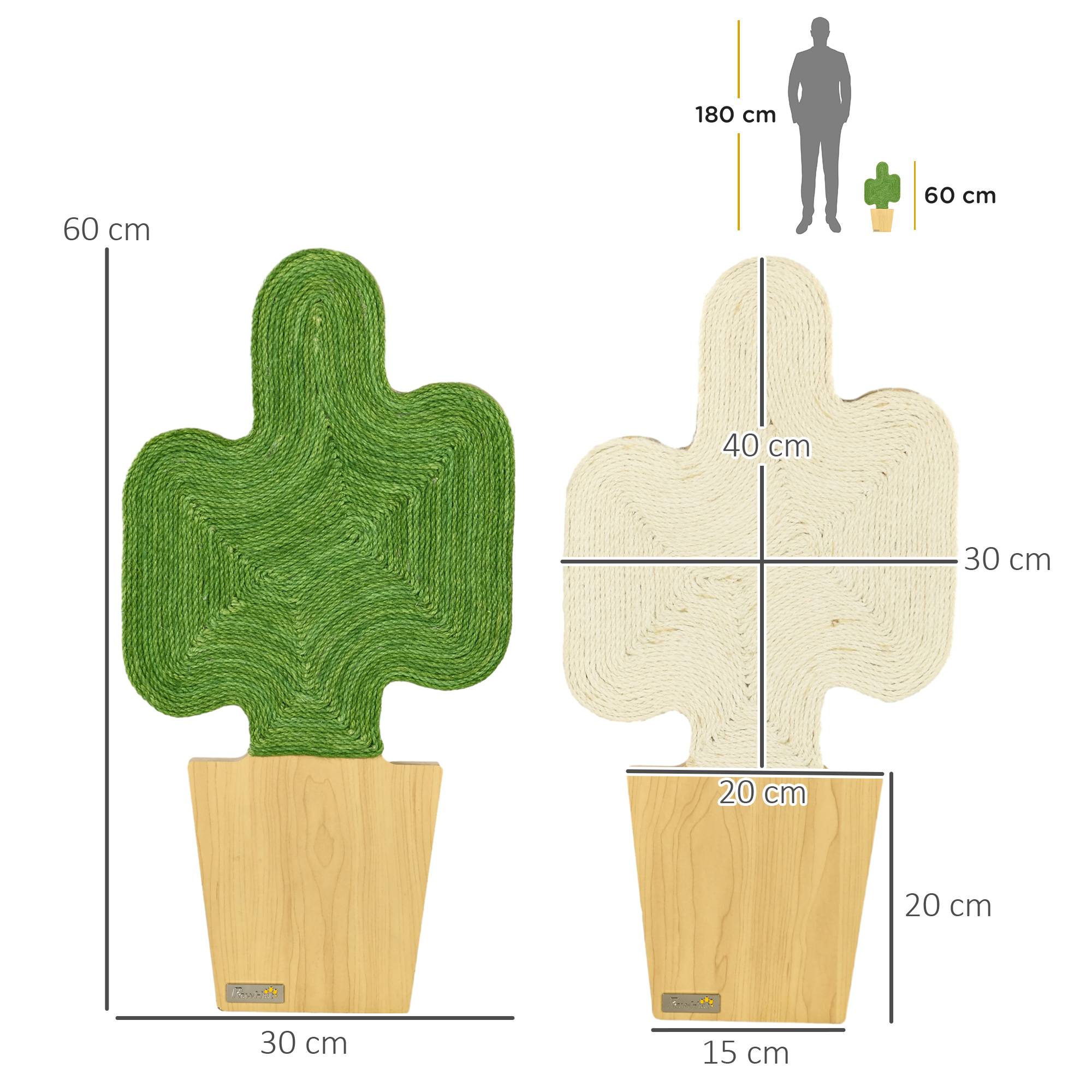 Pawhut - Lot de 2 griffoirs grattoirs murals design cactus dim. 30L x 60H cm jute naturelle écru verte aspect bois clair - Imagen 3