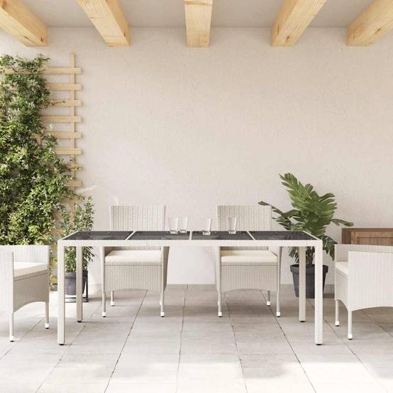 ComfortXL - Très Grande Table de Repas Blanche 190x90cm pour 8 Personnes, en Résine Tressée et Verre – ComfortXL Outdoor Living - Image 3