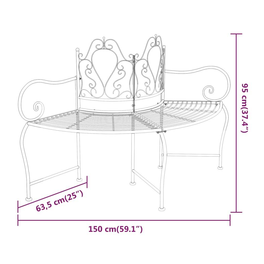 Helloshop26 - Banc de jardin meuble de patio d'extérieur terrasse tour d'arbre 150 cm noir acier - Imagen 5