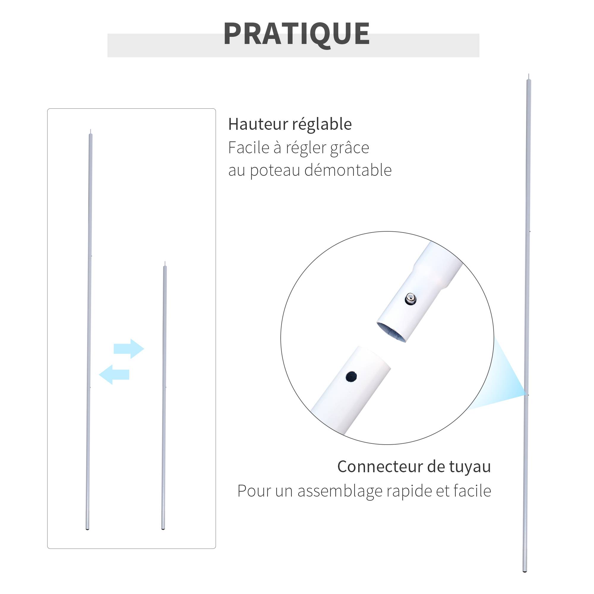 Outsunny - Mât de fixation voile d'ombrage - poteau voile d'ombrage - démontable 3 parties - réglable, accessoires - Ø 2,5 cm x 3H m - métal blanc - Outsunny - Imagen 5