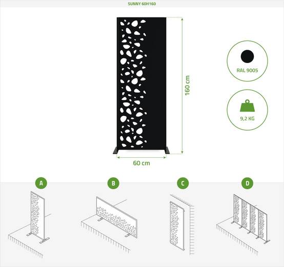 Casanoov Lot de 3 panneaux décoratifs SUNNY Noir H.160 cm motifs côté gauche - Image 2