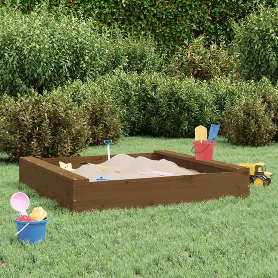Bac à sable - Maison de jeu pour enfants avec sièges marron miel carré bois de pin massif-JU12098 - Image 2