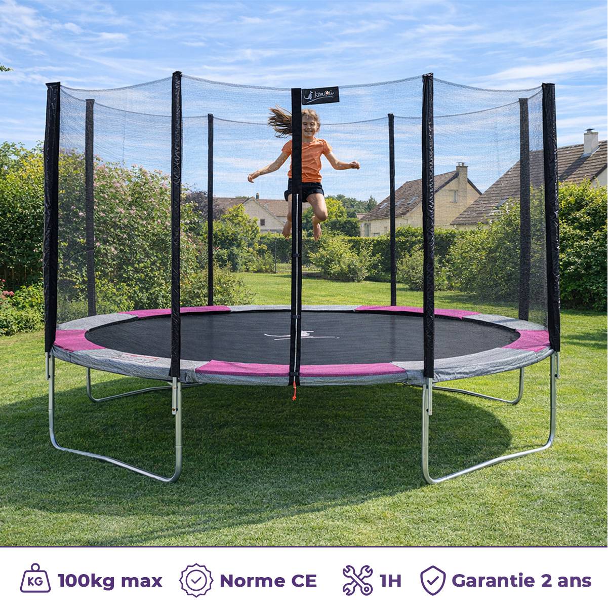 Kangui - Trampoline rond Ø 430cm avec filet, échelle, bâche et kit ancrage - RALLI 430 Kangui - Image 2