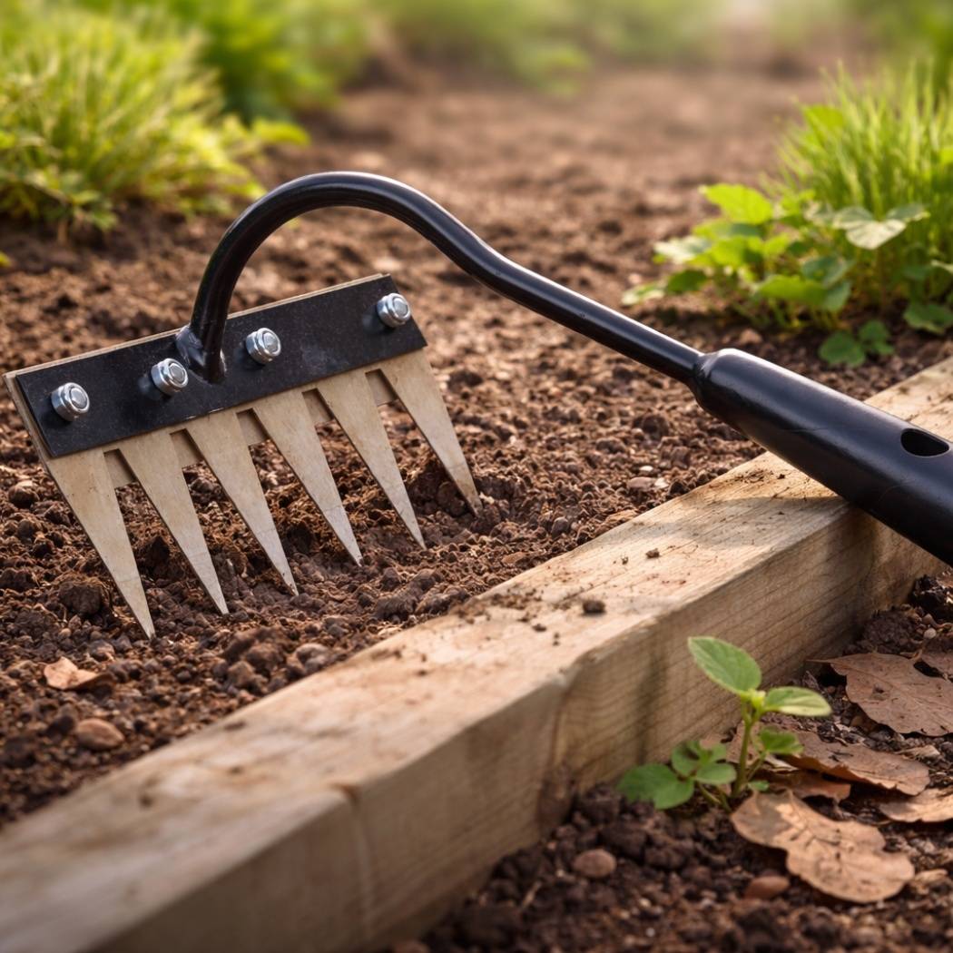 DEJIN Râteau De Désherbage En Fer Robuste 8 Dents - Outil Jardinage Efficace Pour Ameublir Le Sol Et Enlever Mauvaises Herbes