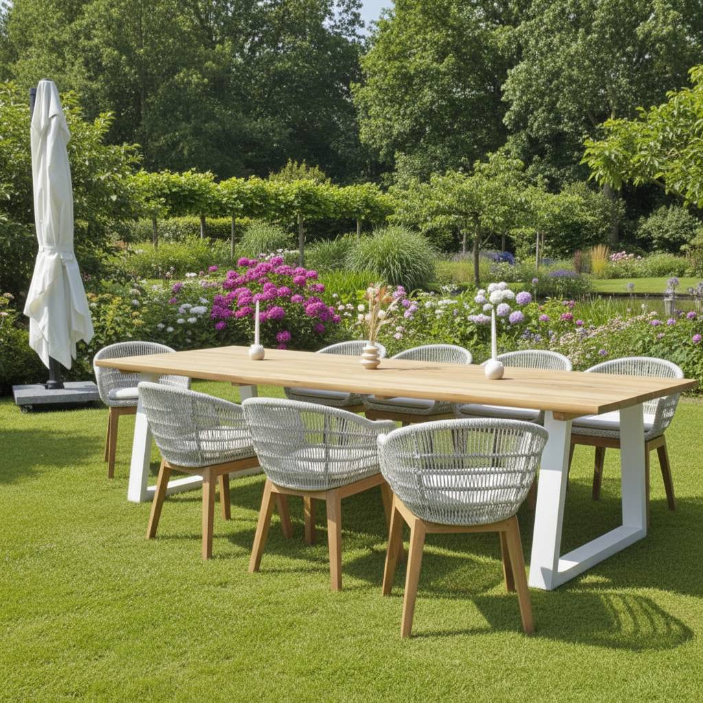Gecko Jardin - Table en aluminium blanc et teck massif 300 cm, Mucen - Gecko Jardin - Imagen 7