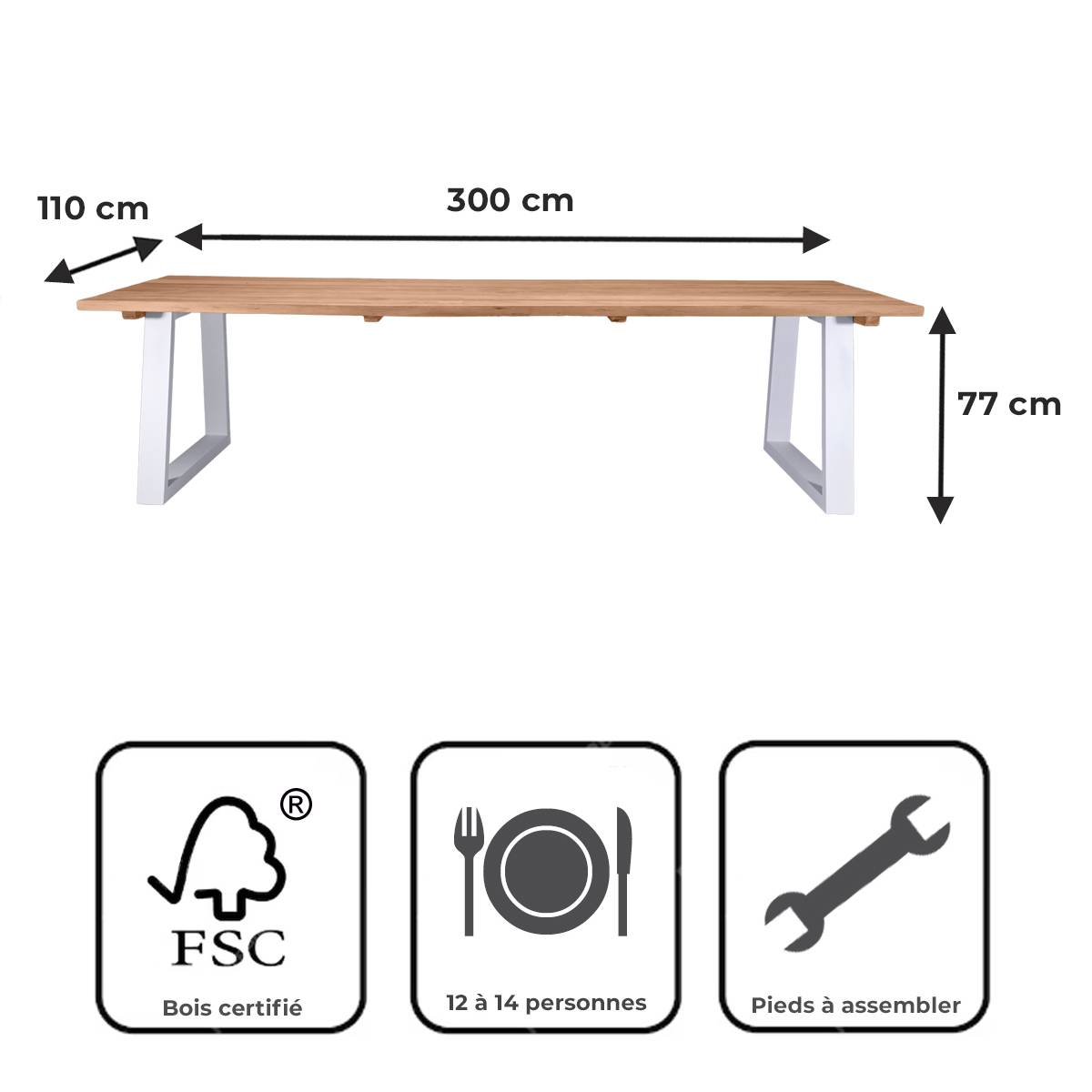Gecko Jardin - Table en aluminium blanc et teck massif 300 cm, Mucen - Gecko Jardin - Imagen 9