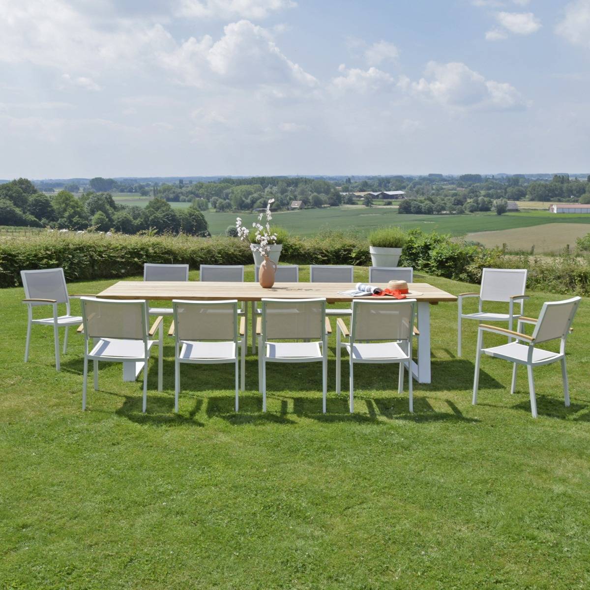 Gecko Jardin - Table en aluminium blanc et teck massif 300 cm, Mucen - Gecko Jardin - Imagen 6