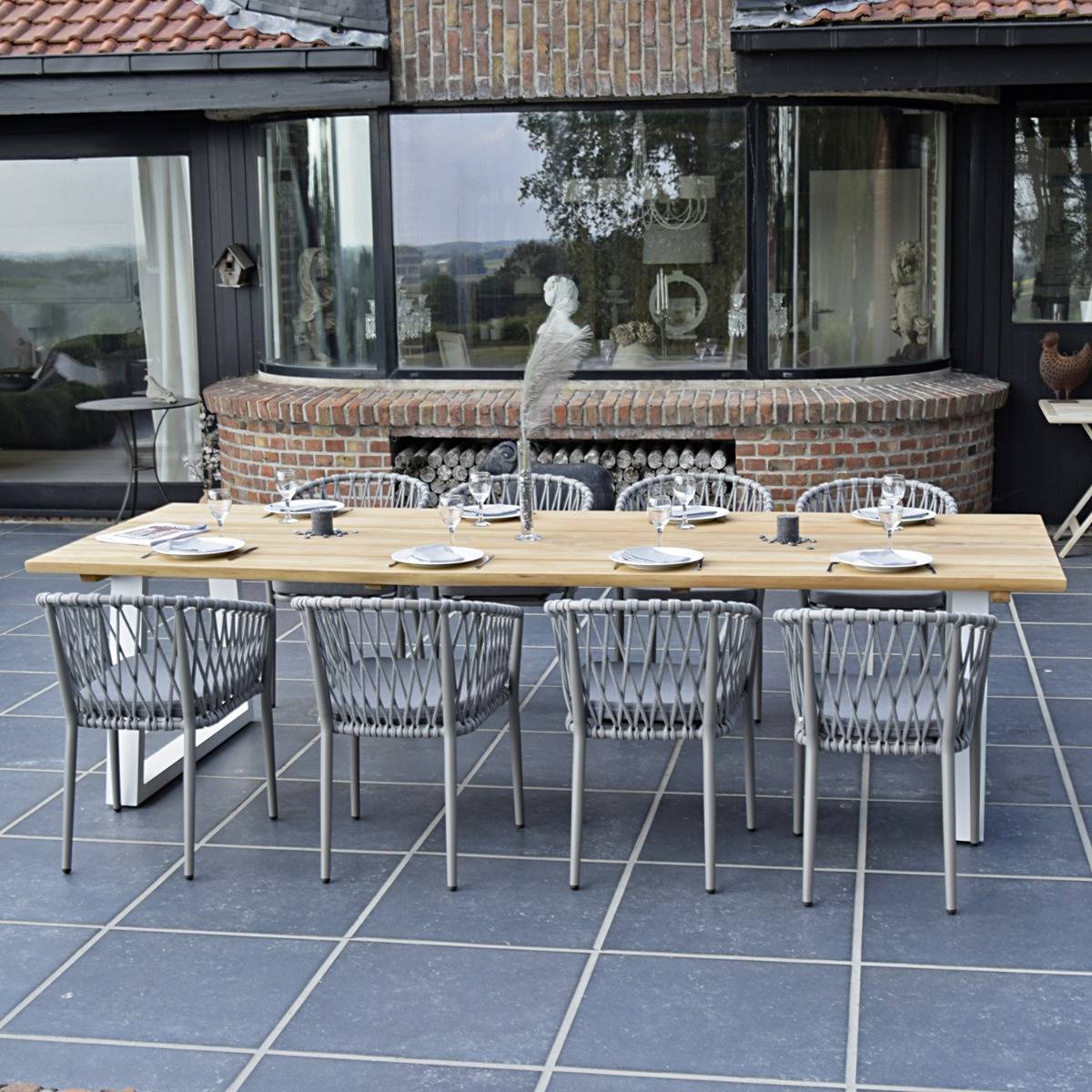 Gecko Jardin - Table en aluminium blanc et teck massif 300 cm, Mucen - Gecko Jardin - Imagen 5