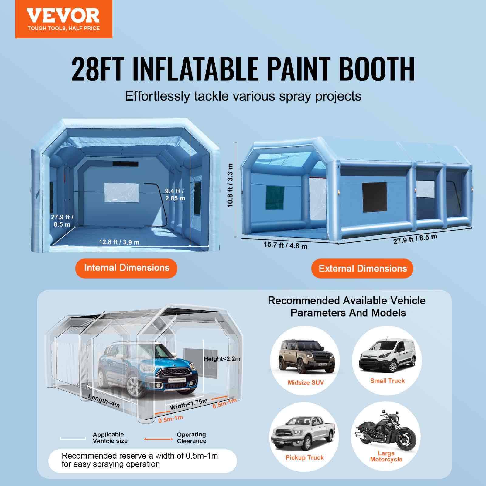 Vevor - VEVOR Cabine de Peinture Gonflable 8,5x4,8x3,3 m, Souffleurs 950 W + 750 W, Filtration. - Image 2