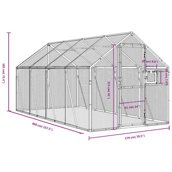 Volière Extérieure Aluminium Grande Taille Argent 179x400x185cm - ComfortXL Outdoor Living - Image 7
