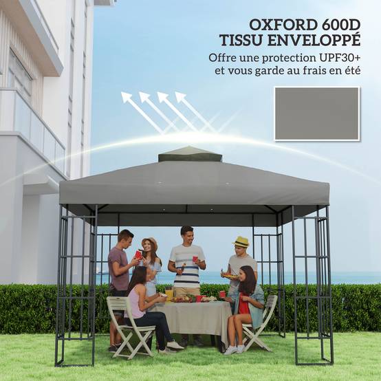 ComfortXL - Toile tonnelle tissu Oxford remplacement jardin pavillon toit double niveau 300x300cm gris - ComfortXL Outdoor Living - Image 8