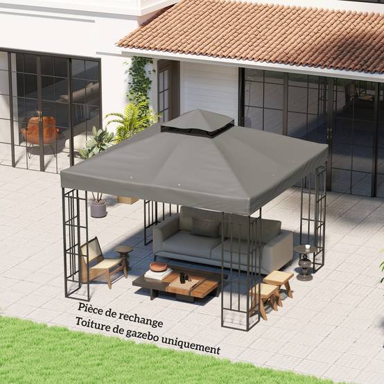 ComfortXL - Toile tonnelle tissu Oxford remplacement jardin pavillon toit double niveau 300x300cm gris - ComfortXL Outdoor Living - Image 4